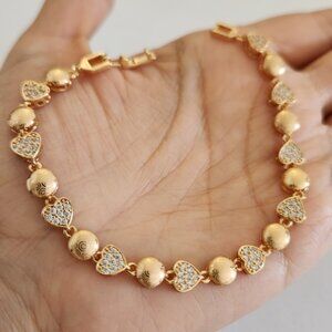New 18K Gold Plated Diamond Heart Circle Bracelet for Women